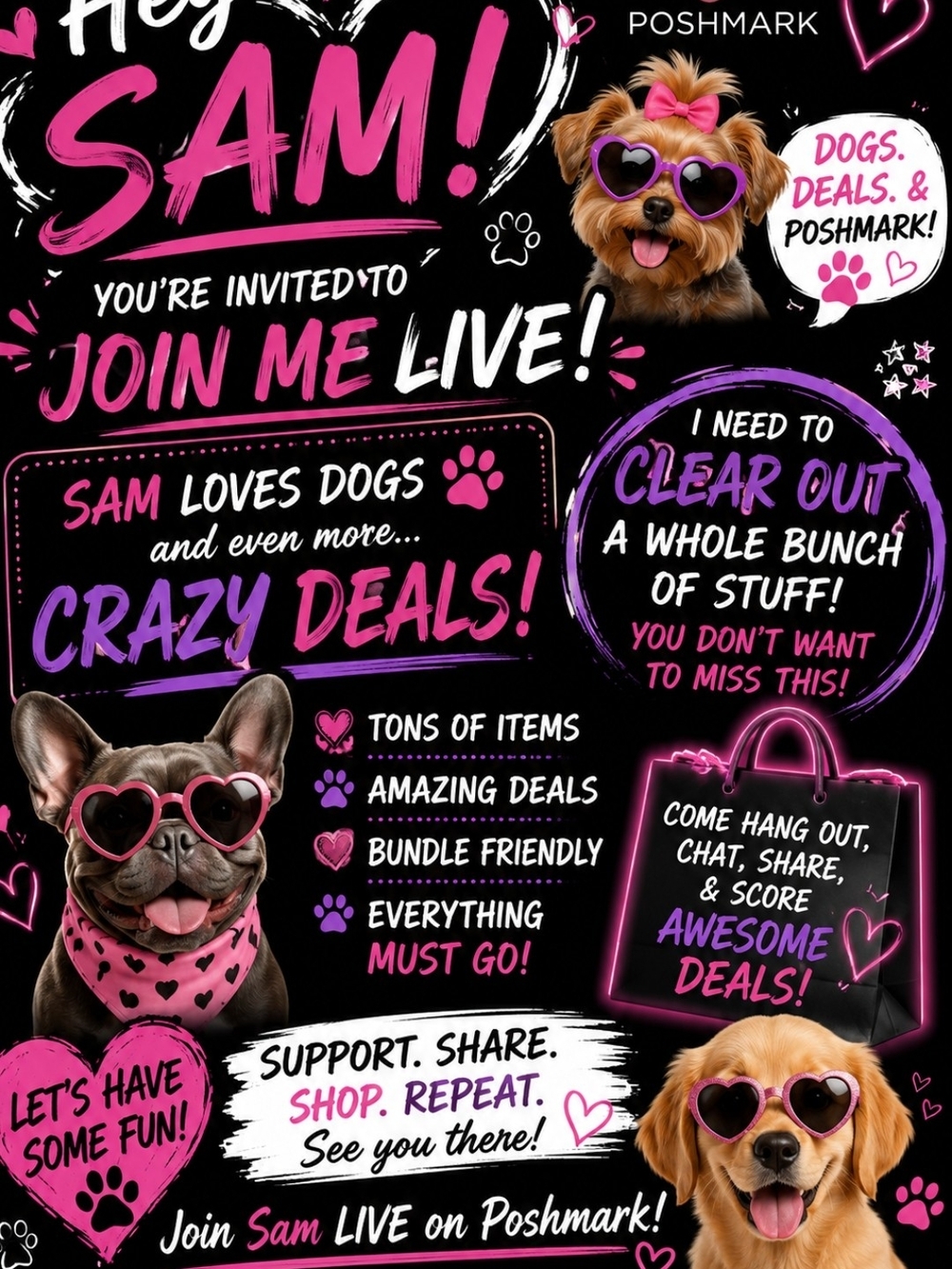 Sam Live Poshmark Event Graphic - Pink & Black Promotional Poster